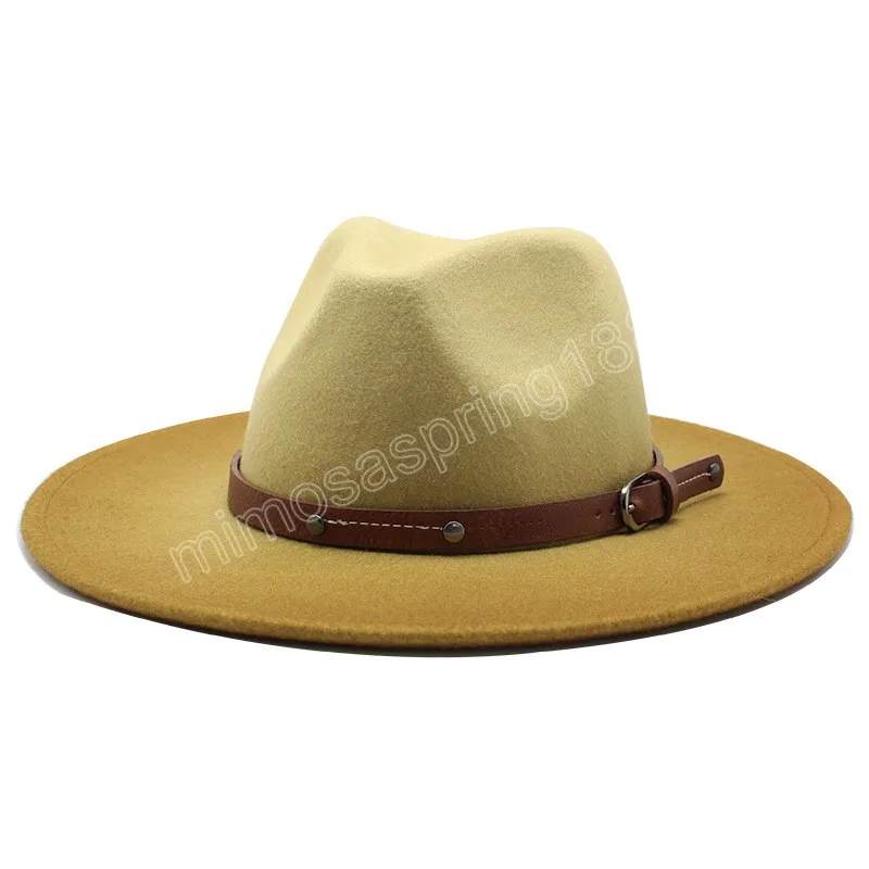 Man Vrouwen Fedora Hoeden Britse Stijl Gradiënt Grote Rand Woole Vilt Jazz Hoeden Vintage Trilby Kerk Godfather Sombrero Caps