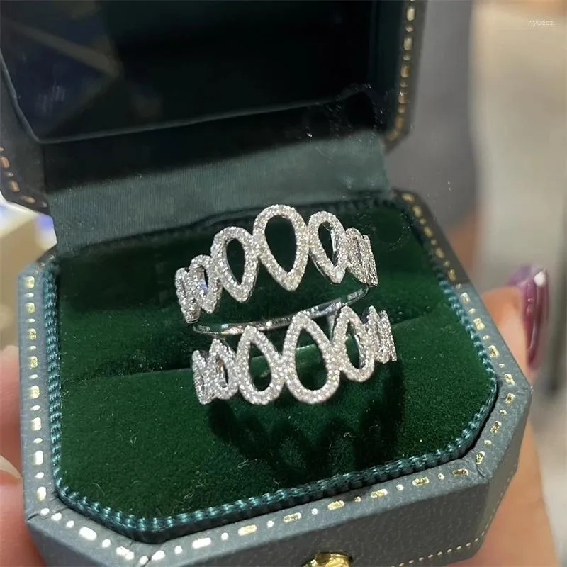 Cluster Ringen Mode Holle Ovale Teardrop Peer Vorm Volledige Diamant Paar Ring Voor Vrouwen Zirkoon Verzilverd Engagement Bruids Gift sieraden
