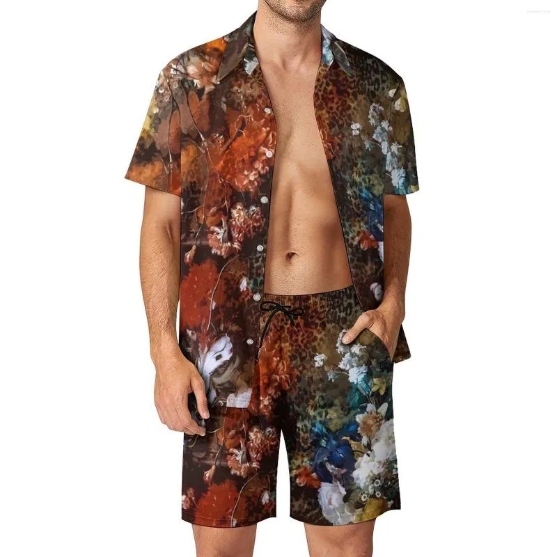 Heren Trainingspakken Bloemen Luipaard Print Heren Sets Boeket Bloemen Casual Shirt Set Cool Vakantie Shorts Design Pak Tweedelige kleding Grote maten