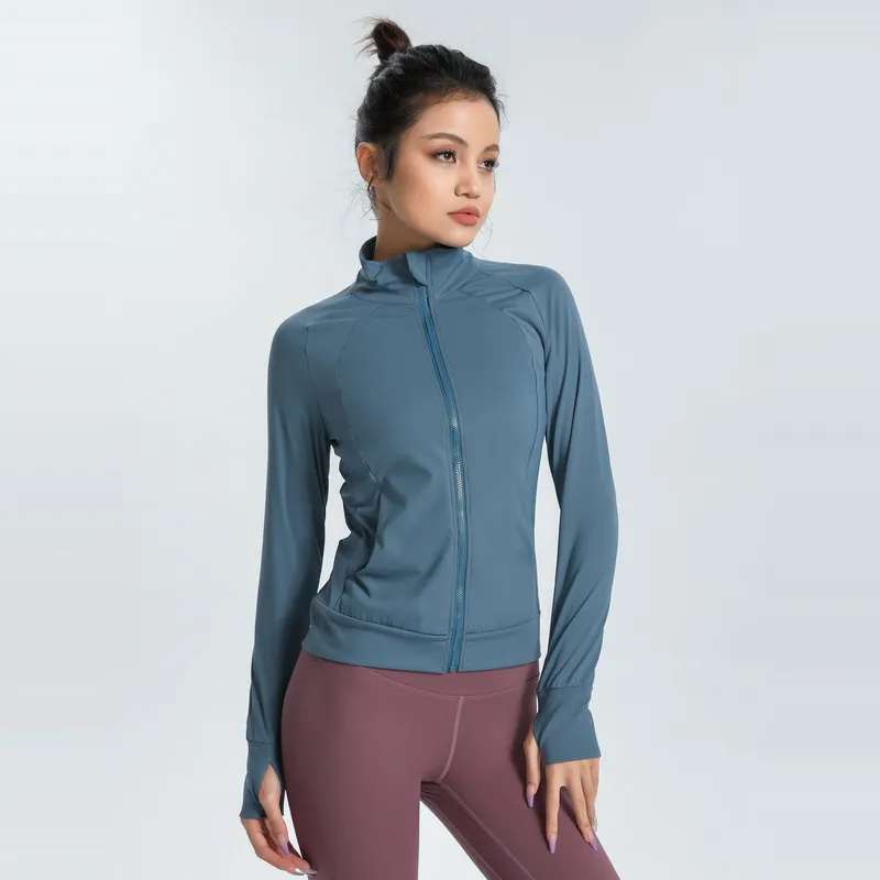 lu Damen Yoga-Jacke mit langen Ärmeln, einfarbig, Reißverschluss hinten, Turnhallenjacken, formend, Taille, eng, Fitness, Jogger-Outfit, Sportbekleidung für Damen ll1282