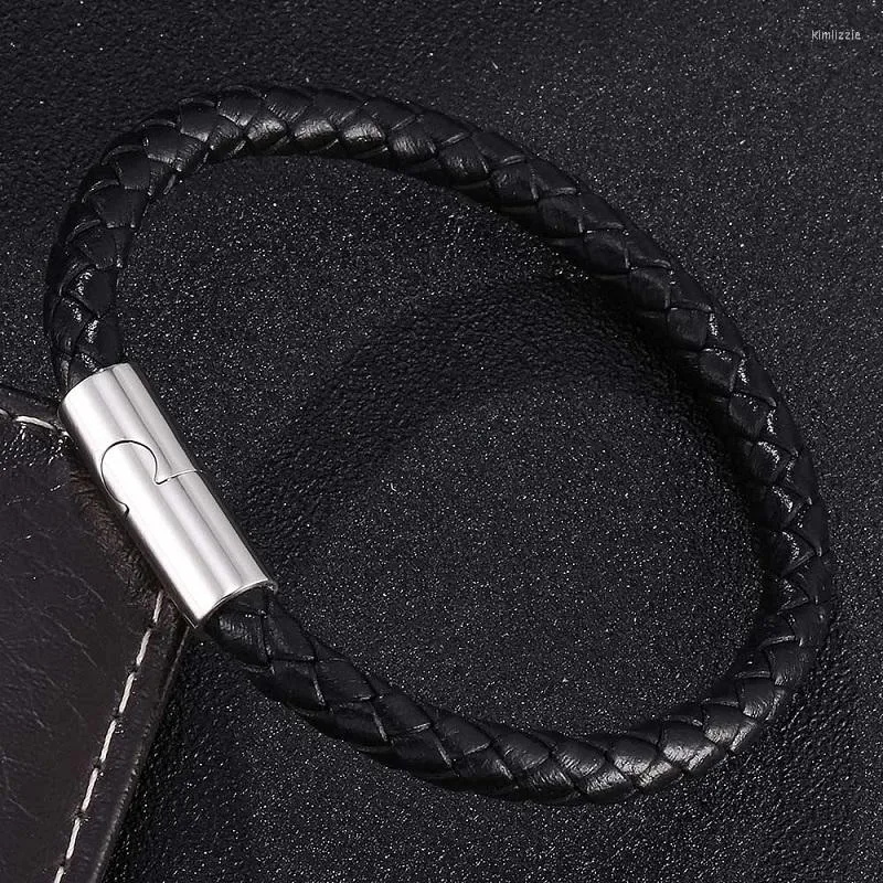 Bracelets porte-bonheur Simple 6mm Noir/Marron Tressé Bracelet À La Mode Femmes Hommes Bijoux Personnalité Boucle Magnétique Classique Tissé Pulsera 409