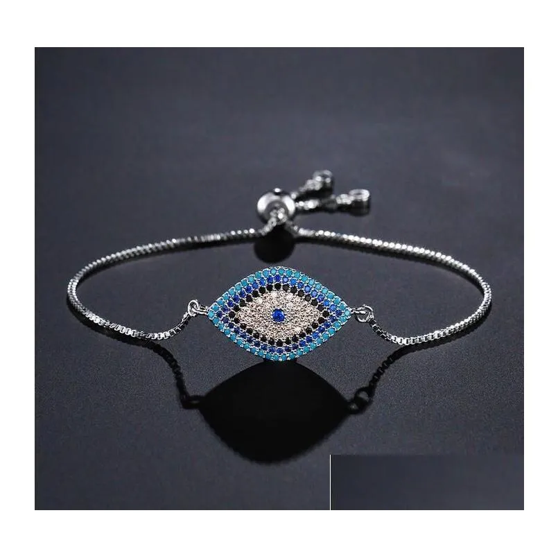 fashion turkish gold silver evil eye bracelet pave cz blue eyes chain bangles adjustable women girls party jewelry