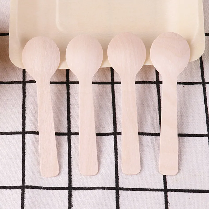 Mini Ice Cream Spoon Wooden Disposable Wood Dessert Scoop Western Wedding Party Tableware Kitchen Accessories Tool LX6004