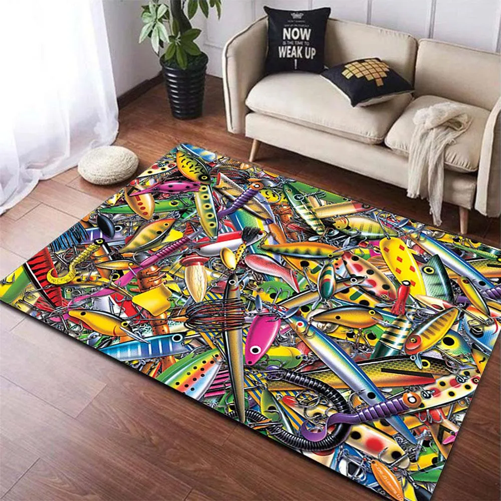 Accessoires Tapis de pêche 3D Mat à glissement imprimé Mat à glissement Dossier Salle du salon Tapis de chambre à coucher doux Carpets Fishing Antfficage Gift Home Decor