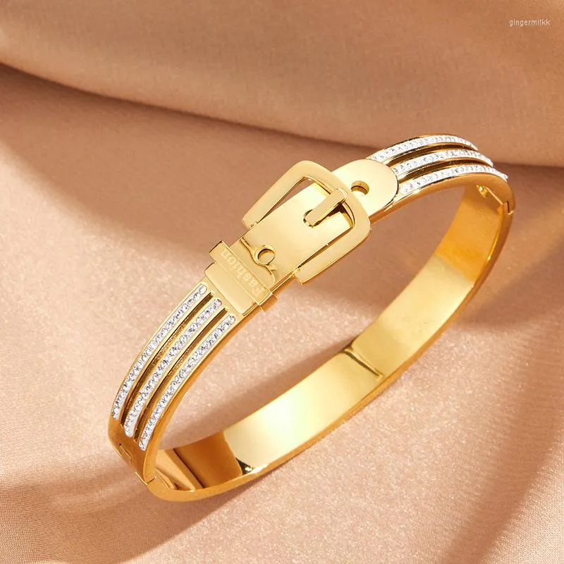 Bangle roestvrij staal Zirkoon riem gesp ontwerp armband voor vrouw mode partij armbanden vakantie sieraden