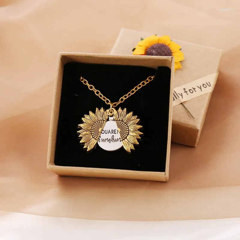 Pendant Necklaces You Are My Sunshine Necklace For Mother Day Gift Open Locket Sunflower Rose Gold Color Free Box Both Sides Engrave