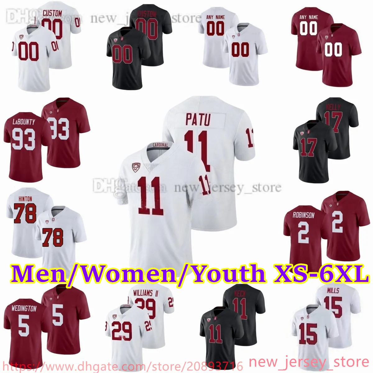 2023 Özel S-6XL NCAA Stanford Cardinal Futbol Forması 28 Salim Turner Muhammed 2 Curtis Robinson 93 Trey Labounty 8 Nathaniel Turba 4 Michael Wilson 34 Thomas Booker