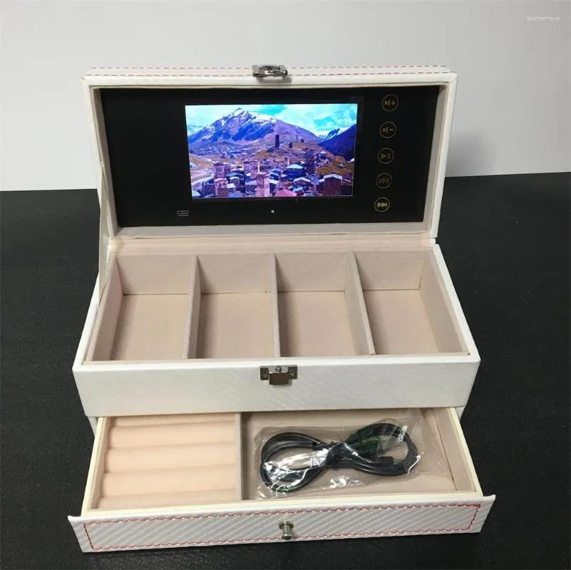 Gift Wrap Jewelry Video Box 2023 Luxury Wooden Watch Organizer 2 Layers Drawer Earring Ring Necklace Storage Case