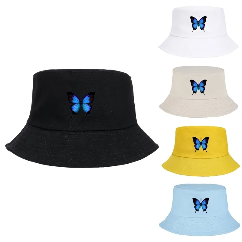 Ochrona przeciwsłoneczna Sprzedaż plażowy Słońce Neutralny Blue Butterfly Fisherman Bucket Hat Składany bawełniany panama kapelusz 6N6T4