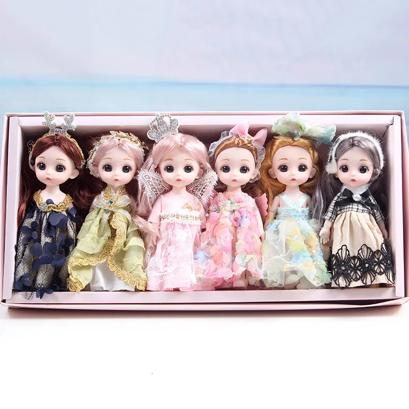 Puppen 6 Stück 16 cm Puppenset Geschenkbox 13 bewegliche Gelenke 3D-Augen BJD Mädchen verkleiden DIY Spielzeug Mode Kleidung Bjd Kindergeschenke 230710