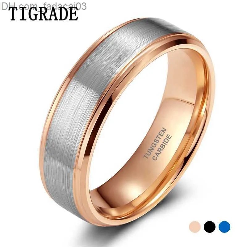 Wedding Rings Tigrade Tungsten Carbide Men's Wedding ring 8mm Rose GoldBlueBlack Silver Brushed Color Joyas Para Hombre Shoulder Strap Z230711