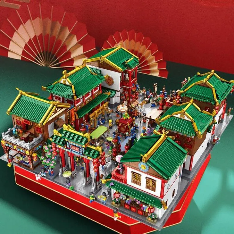 Blocos 3600pcs estilo chinês cena de rua View Series Fragrance Shop Modelo de Bloco de Construção com Boneca Crianças Brinquedo Adesivo Conjunto de Presente 230710