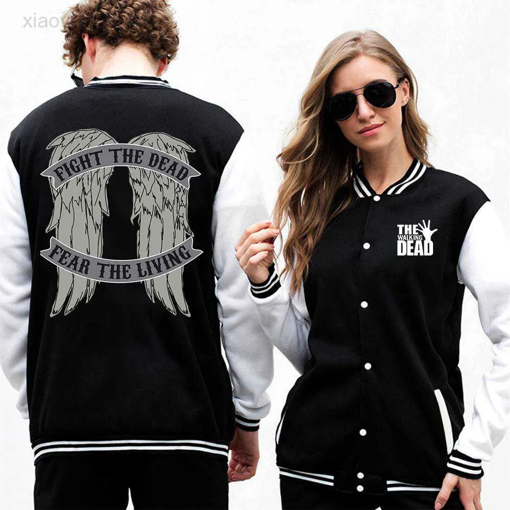 Kurtki męskie The Walking Dead drukuje skrzydła męskie kurtki moda odzież codzienna luźny, ponadgabarytowy strój baseballowy S-5XL Street Sportswear Man HKD230710