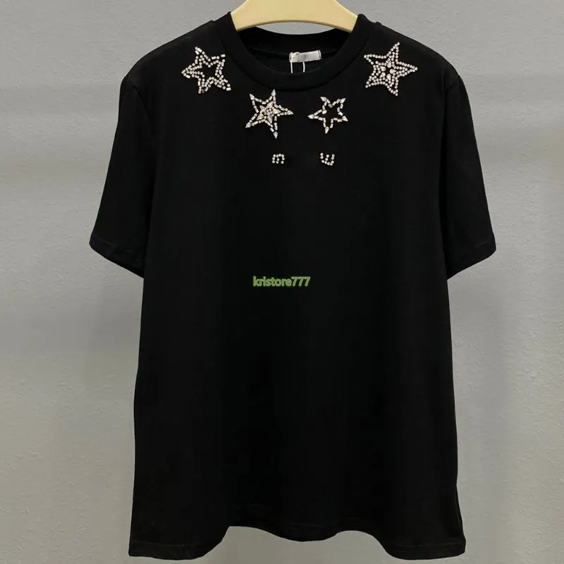 23SS Women Designer Tee T shirts Designer Tops With Stars Letter Beads Girls Vintage Crop Tops Brand Loose Jersey Runway Cotton Designer Short Pullover Shirt Outwear