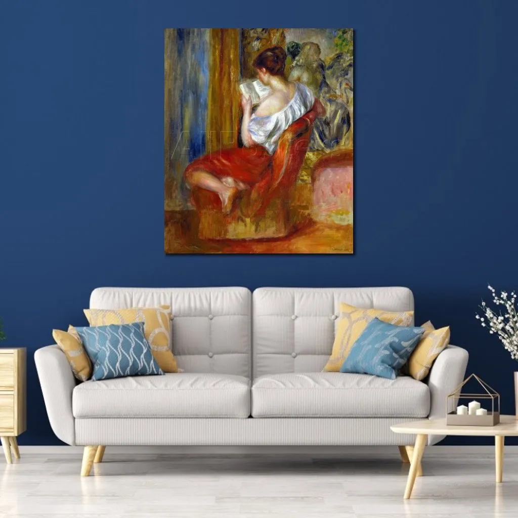 Figurative Leinwandkunst, lesende Frau, Pierre Auguste Renoir, Gemälde, impressionistisches Kunstwerk für Arbeitszimmer, Heimdekoration