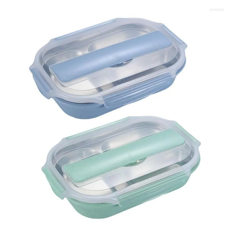 Matservis Lunchboxbehållare med 3 fack Bento ätpinnar för barn Diskmaskin Termisk köksförvaring