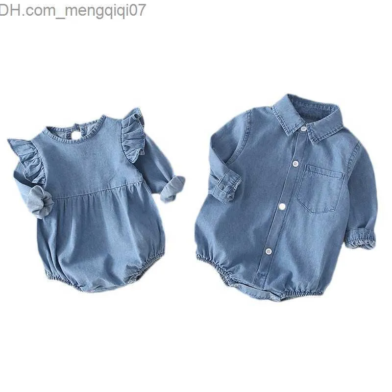 Rompers Lawadka 0-24m الربيع والخريف أولاد الولادة والفتيات Skin Skin-Denim الأكمام الطويلة الأولاد الأزياء الرياضية Z230711