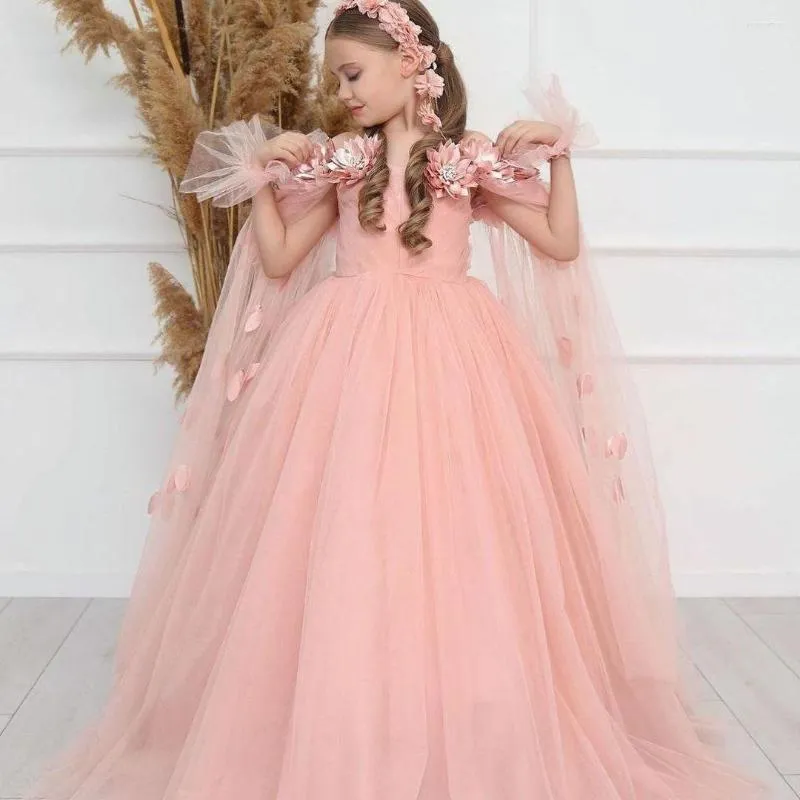 Girl Dresses FATAPAESE Flower Dress With Embroidery Floral Wrap Cape Princess Ball Gown Fluffy Skirt Tulle Fairy Junior Bridesmiad Prom