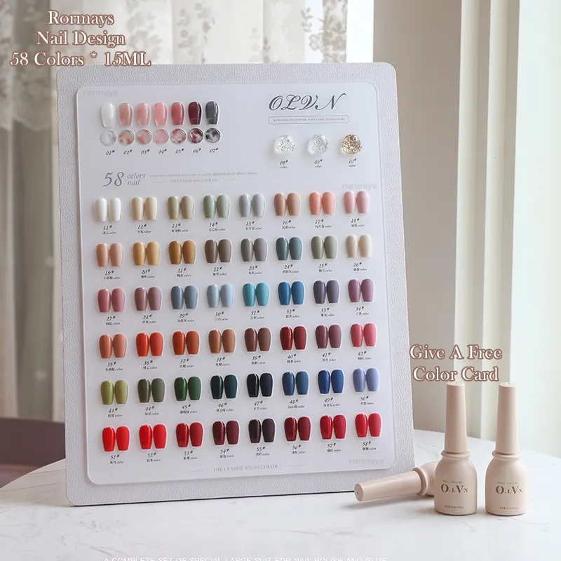 RorMays 58 Color Gel Nail Polish Set Fashion Solid Color Shiny hela säsongen Allmänt Mixed Lack Primer UV LED SOUK Semi Permanent Nail Art Design Factory grossist