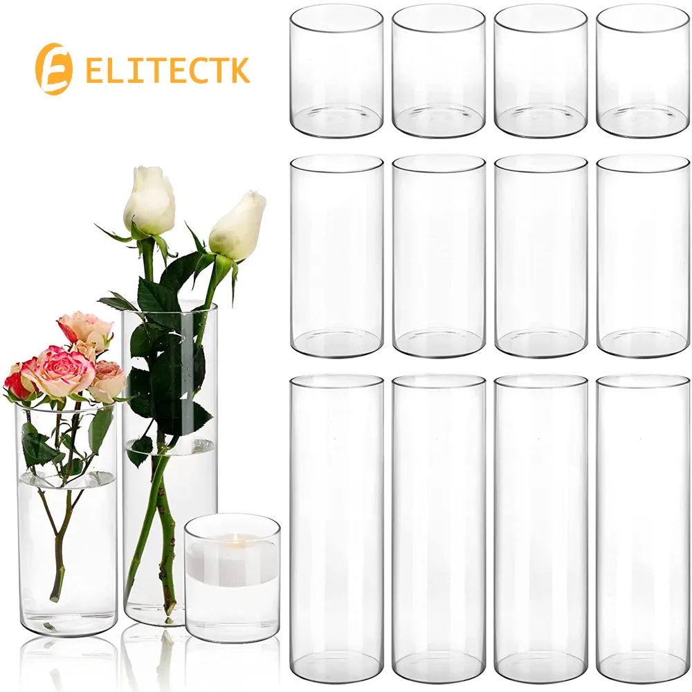 Objets décoratifs Figurines Vase cylindrique en verre Porte-bougie Hurricane Transparent 3 tailles différentes Grands vases pour centres de table de mariage Fleur 230710