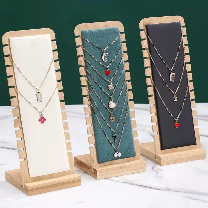 Jewelry Boxes Solid Bamboo Display Stand Necklace Bracelet Wooden Multiple Necklaces Easel Showcase Holder Board 230710