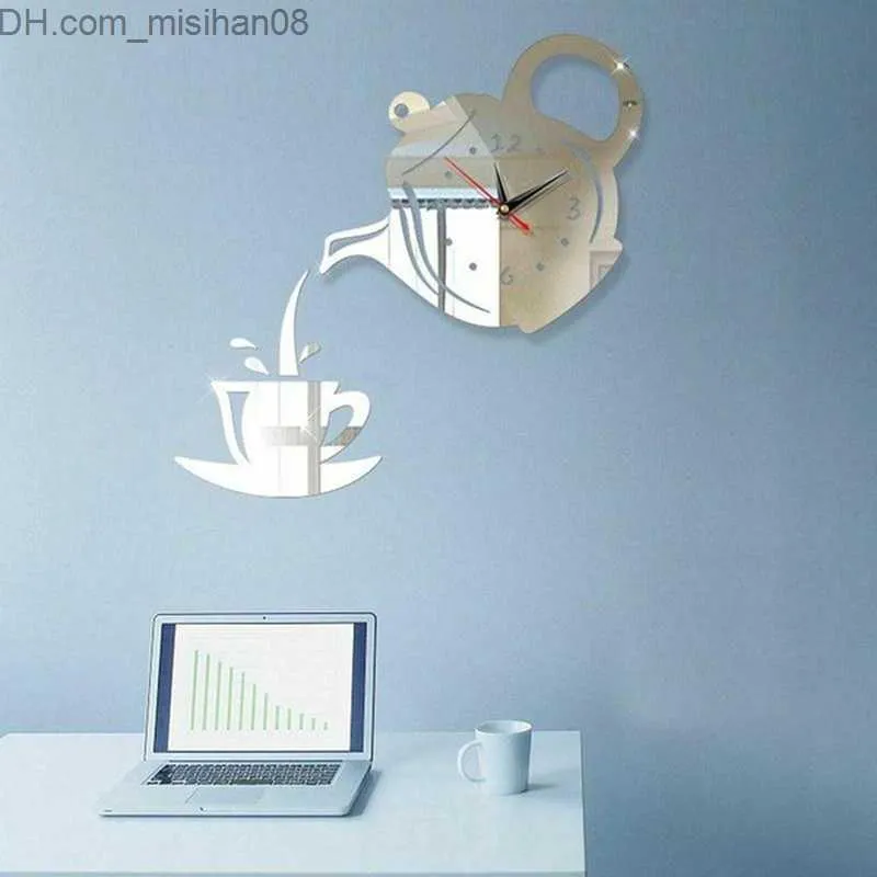 Wanduhren Kreative Teekanne Wanduhr 3D Acryl Kaffeetasse Wanduhr für Büro Zuhause Küche Esszimmer Dekoration Z230712