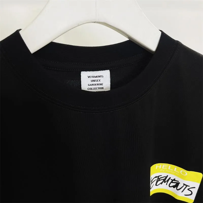 Плащи Hello My Name is Vetements Футболка Мужская желтая женская футболка большого размера Vtm Tops Tee