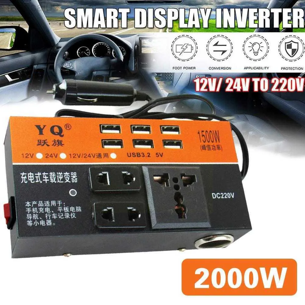 Jump Starter Inverter Bilinverter 2000W Peak Power Multifunktionellt Bilskydd Flera 12V Till DC Inverters Universal 220V I0Q3 HKD230710