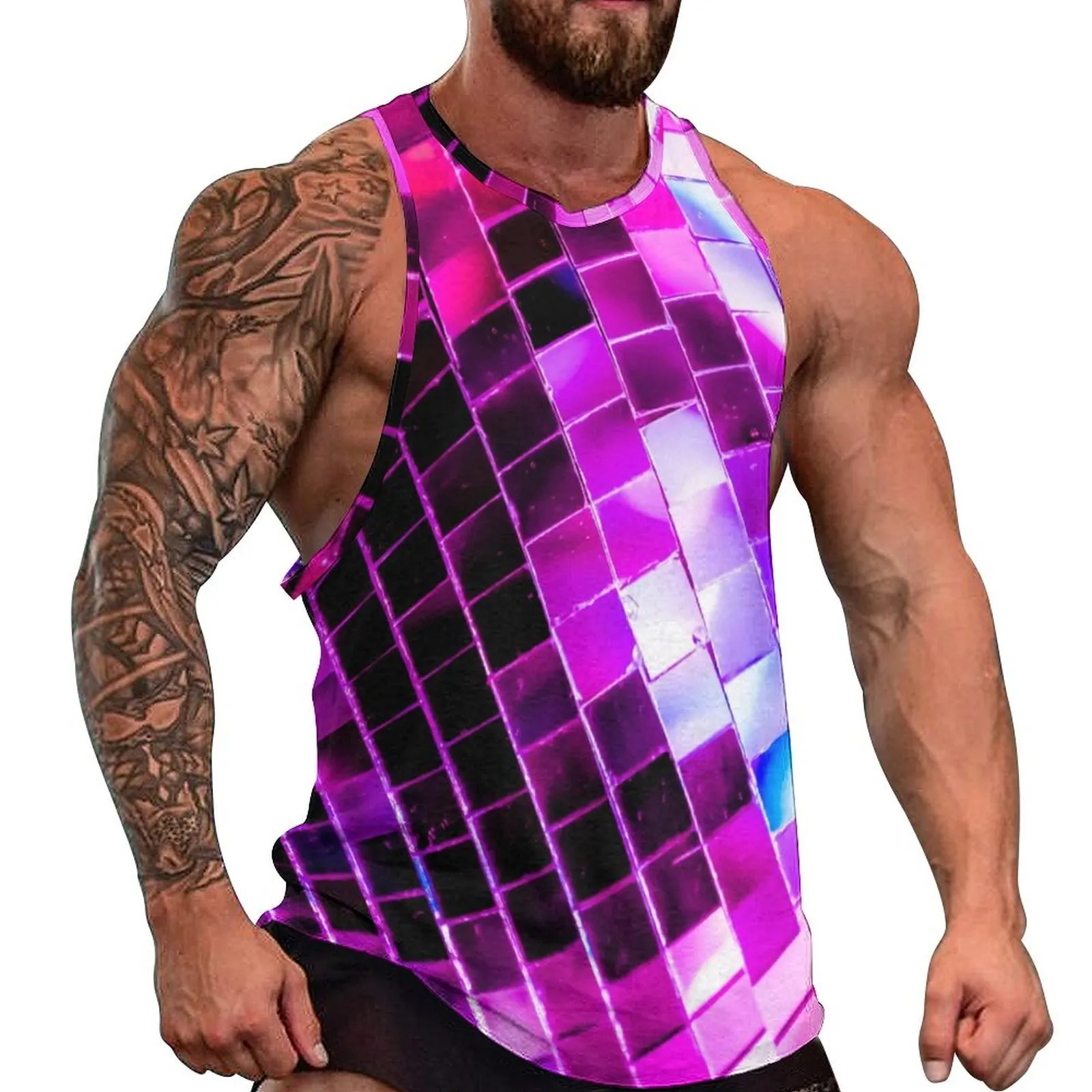 Herren-Tanktops, Spiegel-Disco-Kugel-Tanktop, lila Pailletten, bedruckt, Streetwear-Oberteile, Strand, Fitnessstudio, Herren-Grafik, ärmellose Westen, große Größe 4XL 5XL 230710