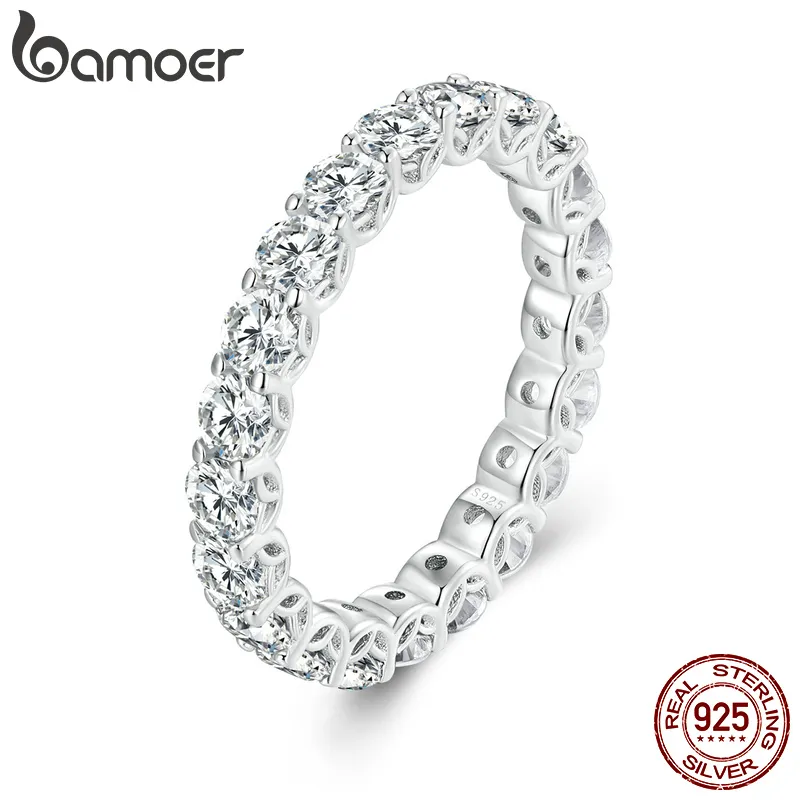 Bamoer délicat Moissanite bague 925 en argent Sterling bandes d'éternité pour les femmes fiançailles mariage plaqué platine bijoux fins