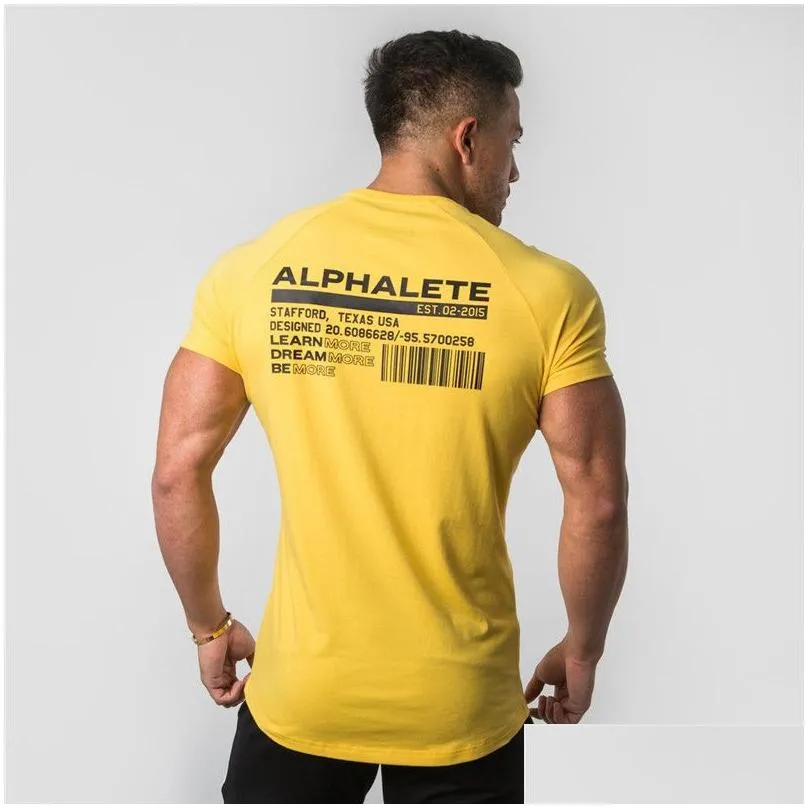 new summer fashion alphalete mens short sleeve t-shirts bodybuilding and fitness mens gyms clothing workout cotton t-shirt men