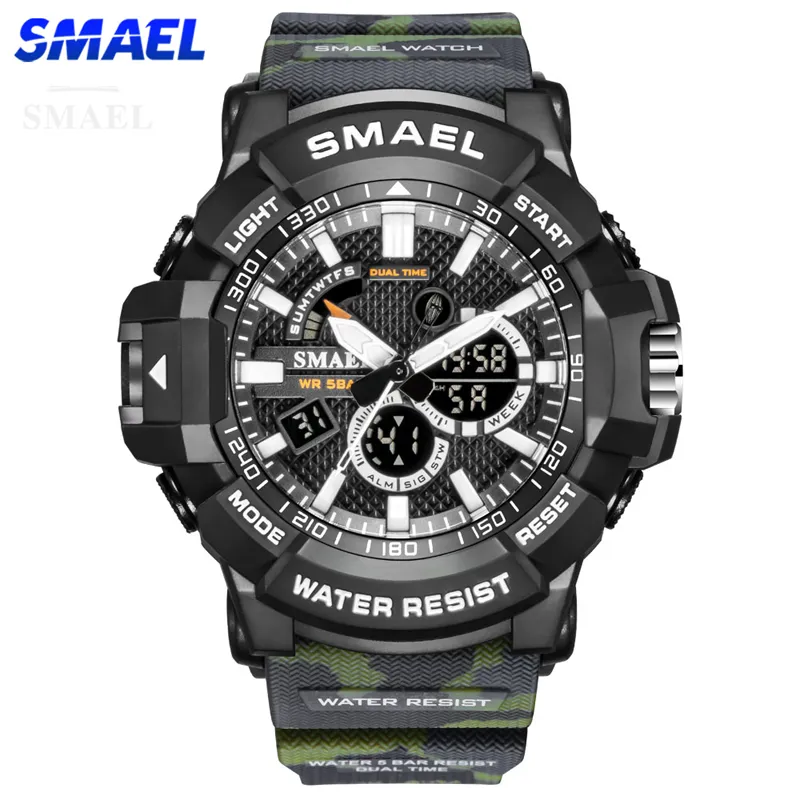 SMAEL Top Luxury Brand Army Men Militar Sport Watches Dual Time Relógio à prova d'água para relógios de pulso masculinos analógicos de quartzo digitais