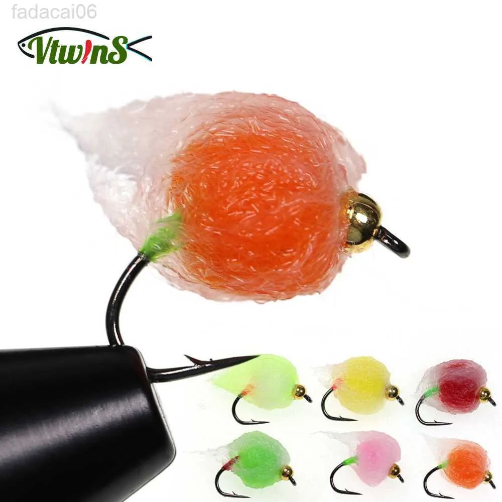 Esche esche Vtwins Bead Head Glo Bug Salmon Egg Fly Salmon Fish Roe Mosche bagnate Fast Sinking Trout Lure Steelhead Fishing Esche artificiali HKD230710