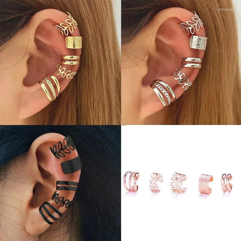 Örhängen Silver Färg Blad Klämma För Kvinnor Män Kreativ Enkel C Ear Cuff Icke-piercing Set Trend Smycken Present
