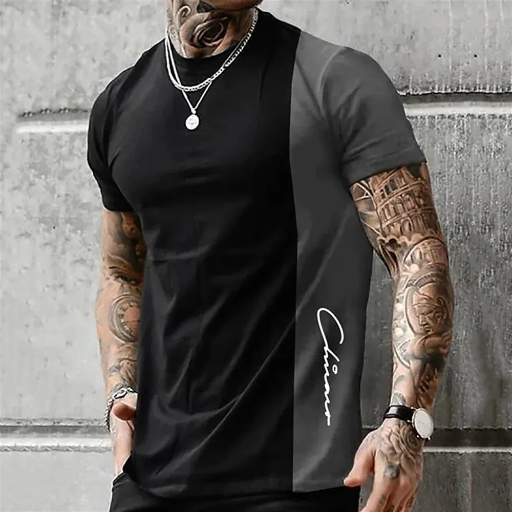 メンズ Tシャツ メンズ ストリート Tシャツ 夏 メンズ 3D ストライプ プリント 半袖 トップス ファッション 日常 Tシャツ オーバーサイズ Tシャツ 男性服 230710