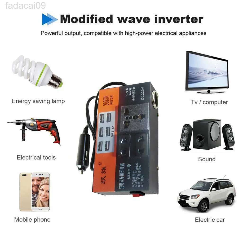 Jump Starter Hot 2023 Inverter Bil 2000W Peak Power Multifunktionell Automotive Universal DC 12V24V Till 220V Multipelskyddsväxelriktare HKD230710