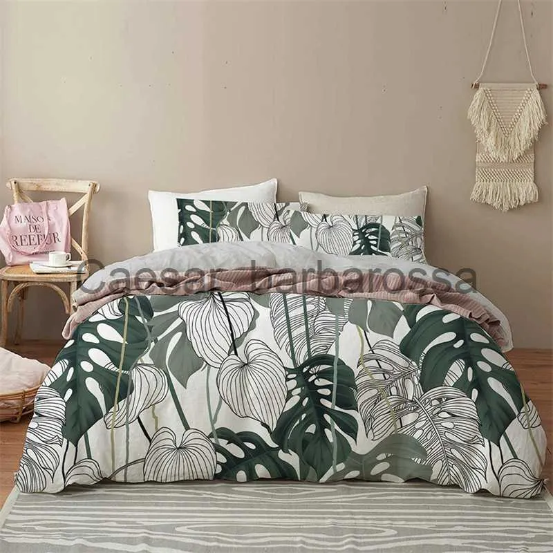 Housse de Couette Vert Blanc Feuilles Floral Fleurs Housse Couette en  Microfibre