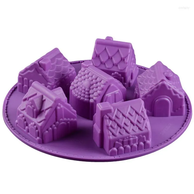 Bakvormen 6 Kleine Huis Siliconen Cakevorm 3D Handgemaakte Fondant Chocolade Cupcake Bruiloft Gereedschap