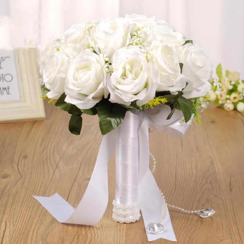 Flores decorativas nupcial segurando buquê de casamento de aparência real marfim misto verde lance para flor de espera