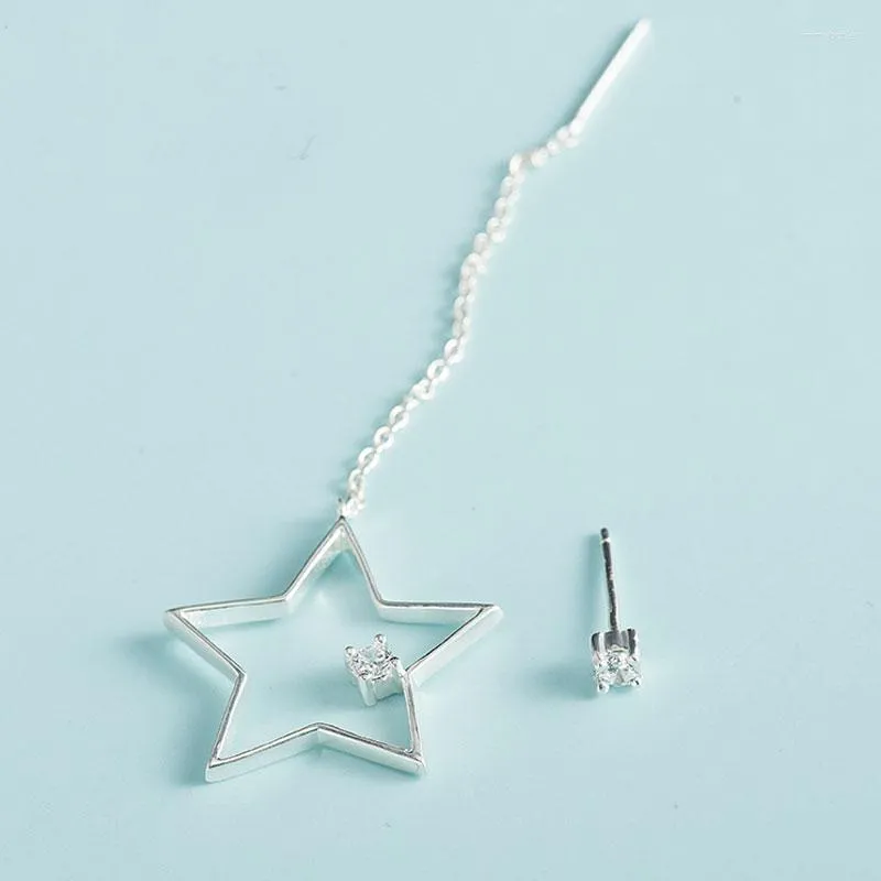 Dingla örhängen YPAY Real 925 Sterling Silver Asymmetry Star For Women Zircon Ear Lines Smycken YME218