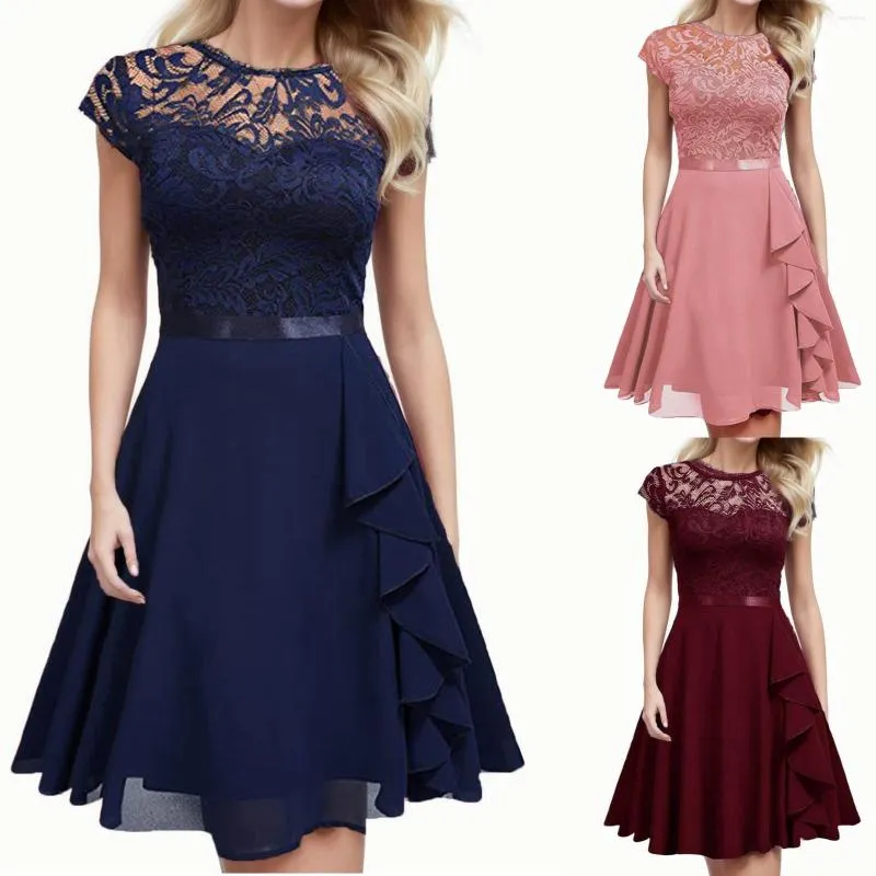 Casual Dresses Sexy Embroidery Lace Formal Party Dress Elegant Female Thin Mesh Sleeveless Tiered Ruffle Flowy Weeding Banquet Gowns Robe