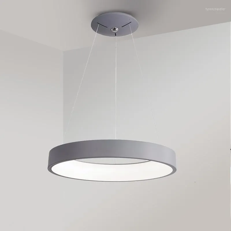 Pendellampor Nordic Modern LED Circle Lights Med APP Dimbar För Matsal Inomhus Sovrum Grå Hänglampa