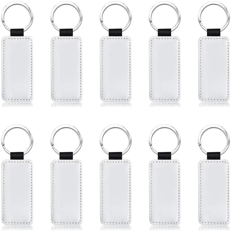 Anéis 10pcs Chave de couro em branco retângulo mdf chaveiro sublimação transferência de calor kitchain kit jóias