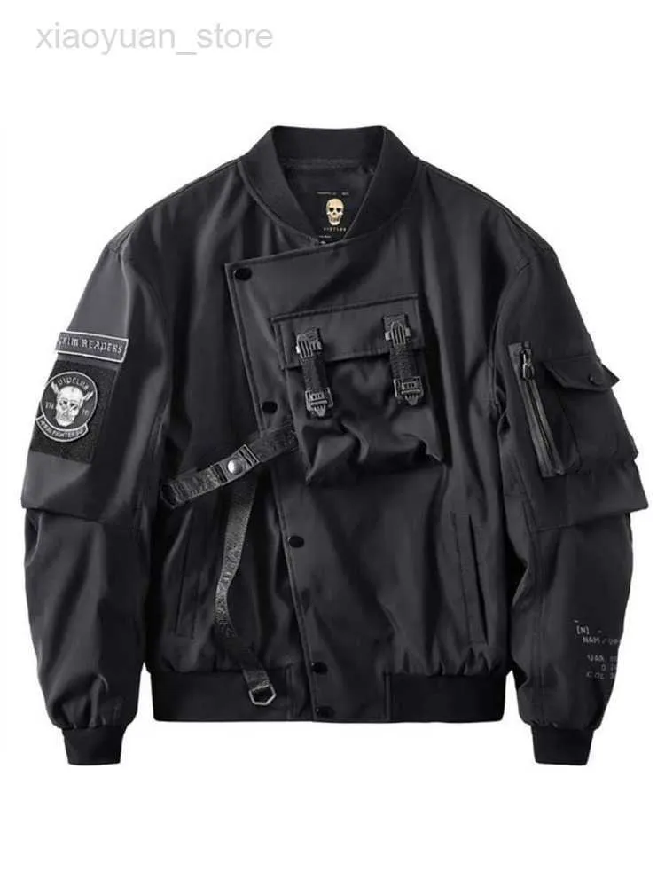 Vestes pour hommes God of Death Bomber Jacket Chest Pocket Techwear Hommes Punk Hip Hop Tactique Streetwear Noir Varsity Vestes Surdimensionné MA1 Manteaux HKD230710