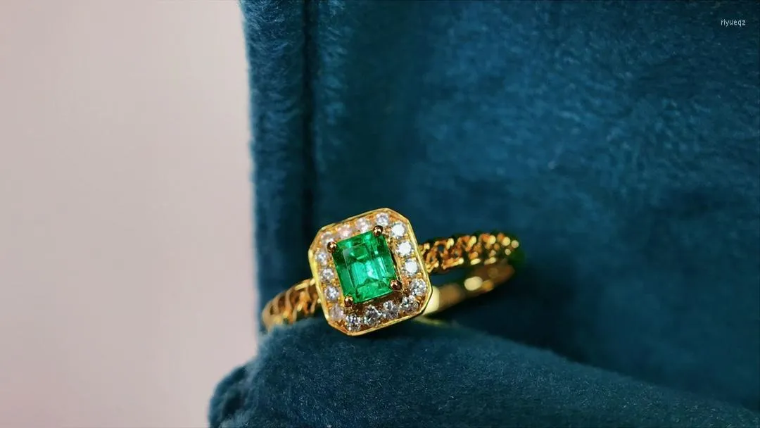 Pierścionki Cluster JY stałe 18K żółte złoto natura zielony szmaragd 0.25ct dla kobiet prezenty urodzinowe Fine Jewelry