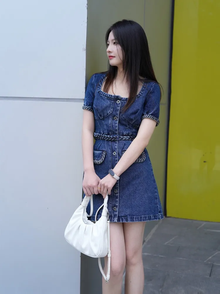 white christmas dresses Denim Pocket Mini Dress M / Denim
