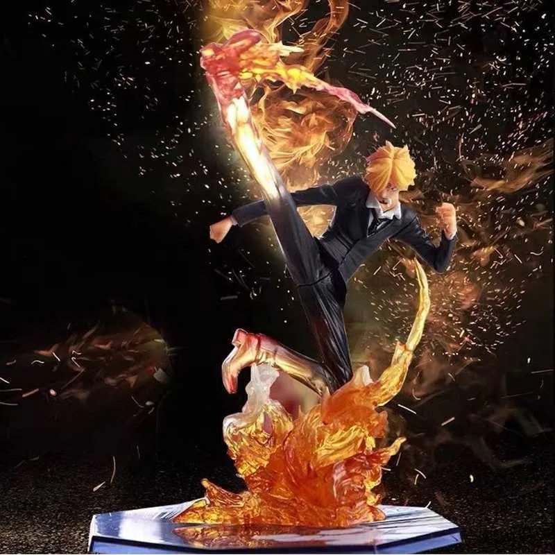 Actie Speelfiguren 16 cm Anime Stuk Sanji Zwart Been Fire Battle Versie Collectible Onepiece Action Figure Model Kinderspeelgoed R230710