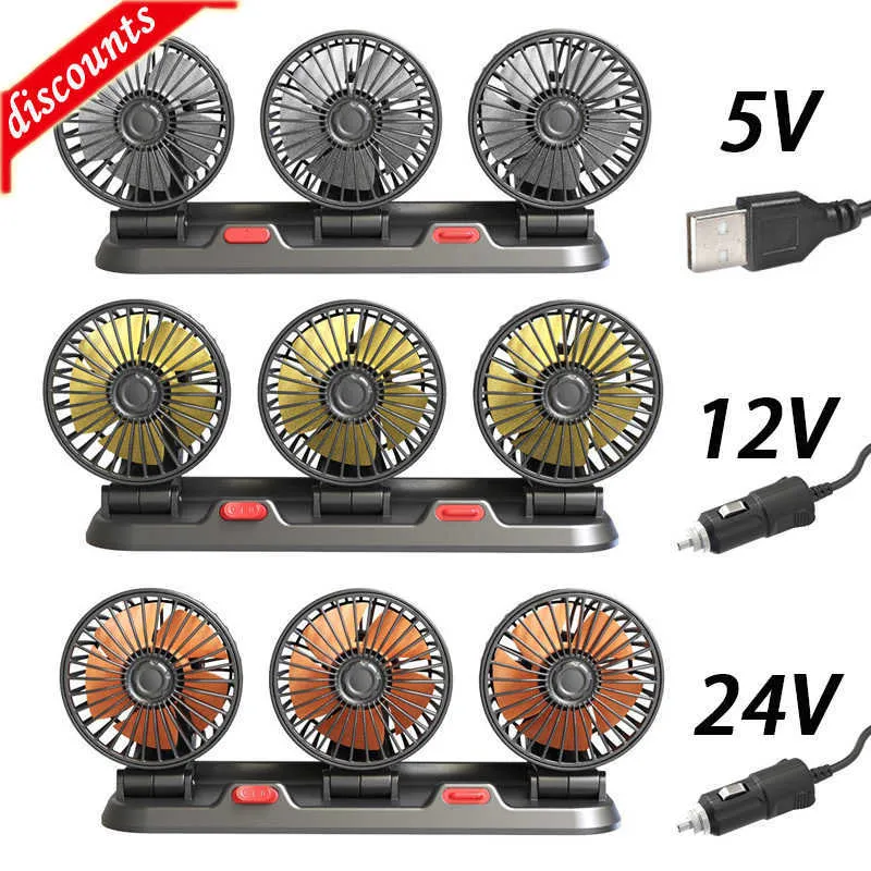 Nieuwe Auto Ventilator Drie-Head Automotive Elektrische Ventilator USB/12 V/24 V Ventilator 2 Snelheden auto Stille Ventilator voor Vrachtwagen Auto SUV RV Tent Auto Voertuigen