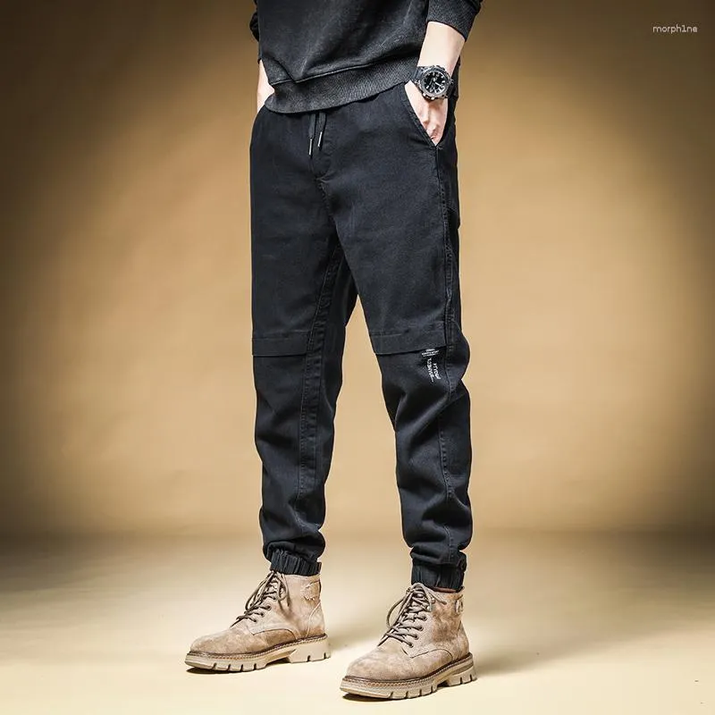 Men's Jeans Streetwear Fashion Men Elastic Loose Fit Spliced Designer Casual Cargo Pants Hombre Printed Hip Hop Joggers Overalls