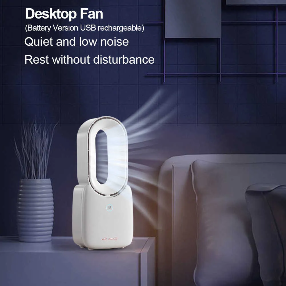 Electric Fans 2200mAh Quiet Table Fan Bladeless Cooling Fan 4-speed USB Rechargeable/Plug in Air Cooler Fan Desktop Fan for Bedroom Office